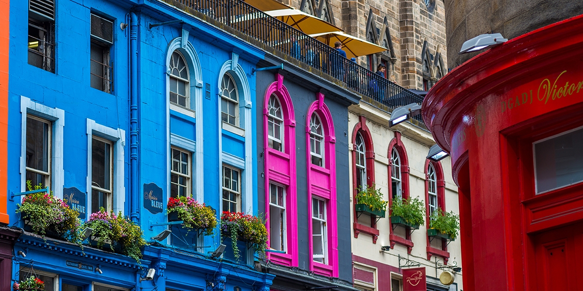 West Bow and Victoria Street in the Old Town are famed for the colourful exteriors of their shops and restaurants